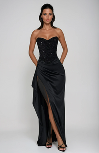Estelle | Beaded Sweetheart Corset Formal Maxi Dress with Split