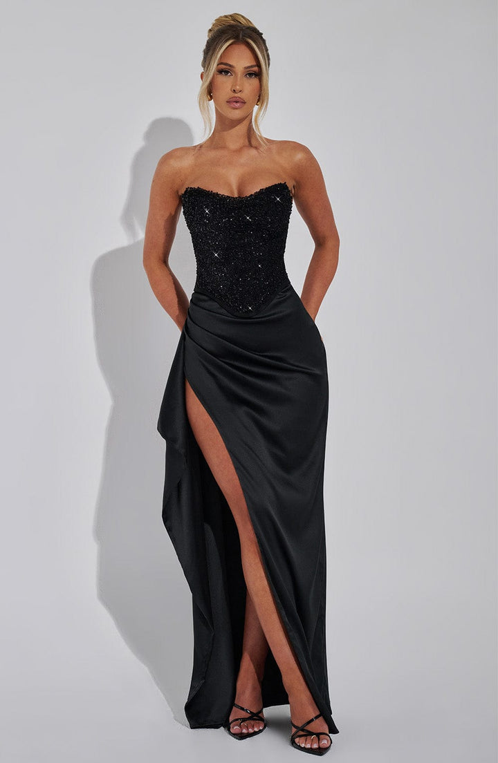 Estelle | Beaded Sweetheart Corset Formal Maxi Dress with Split