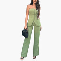 Pippa | Structured Button Front Strapless Off Shoulder Top