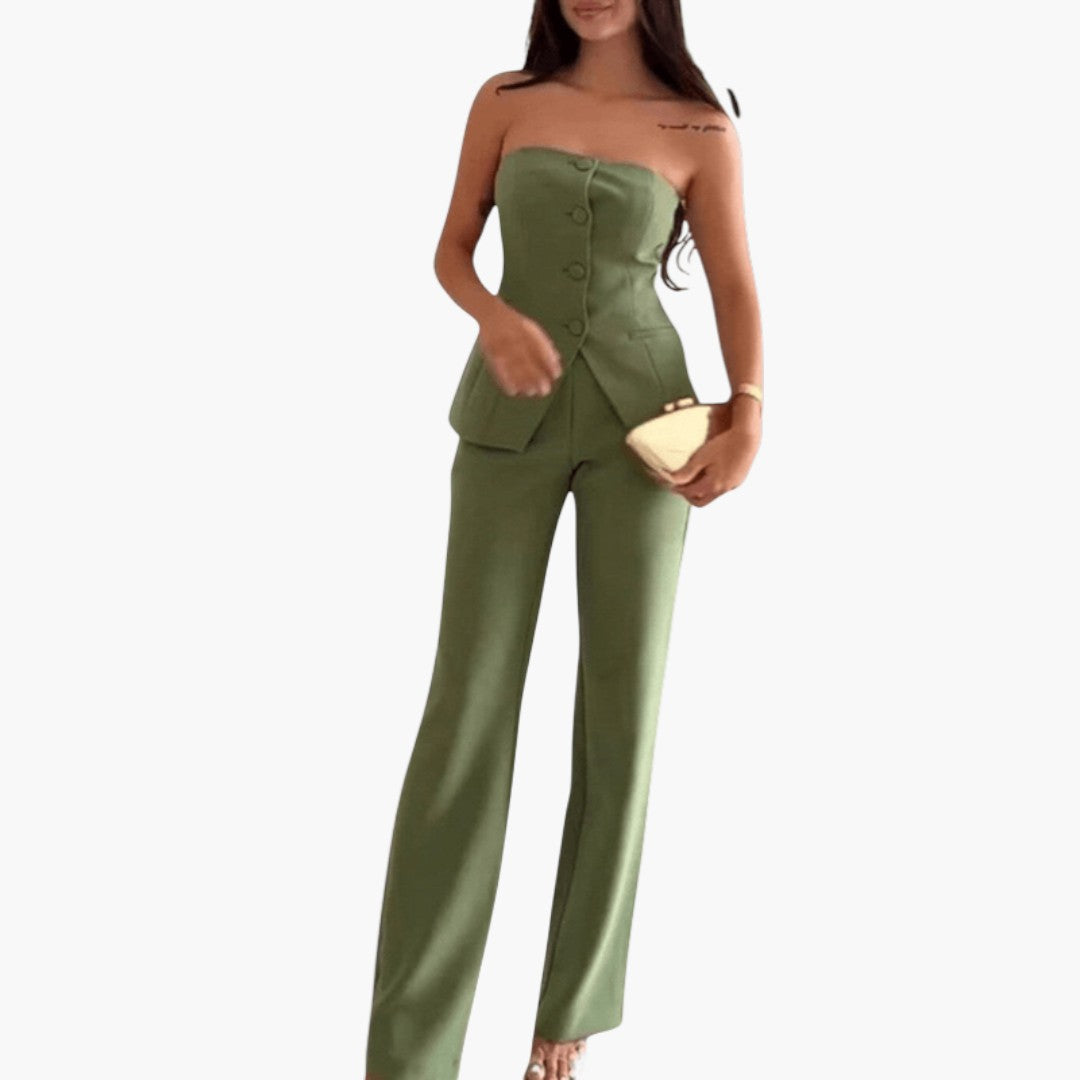 Pippa | Structured Button Front Strapless Off Shoulder Top