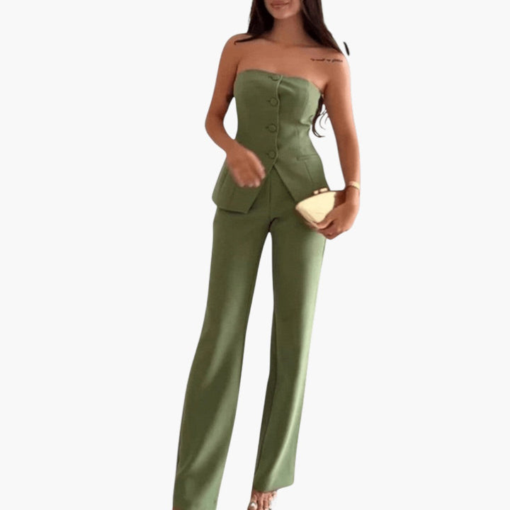 Pippa | Structured Button Front Strapless Off Shoulder Top