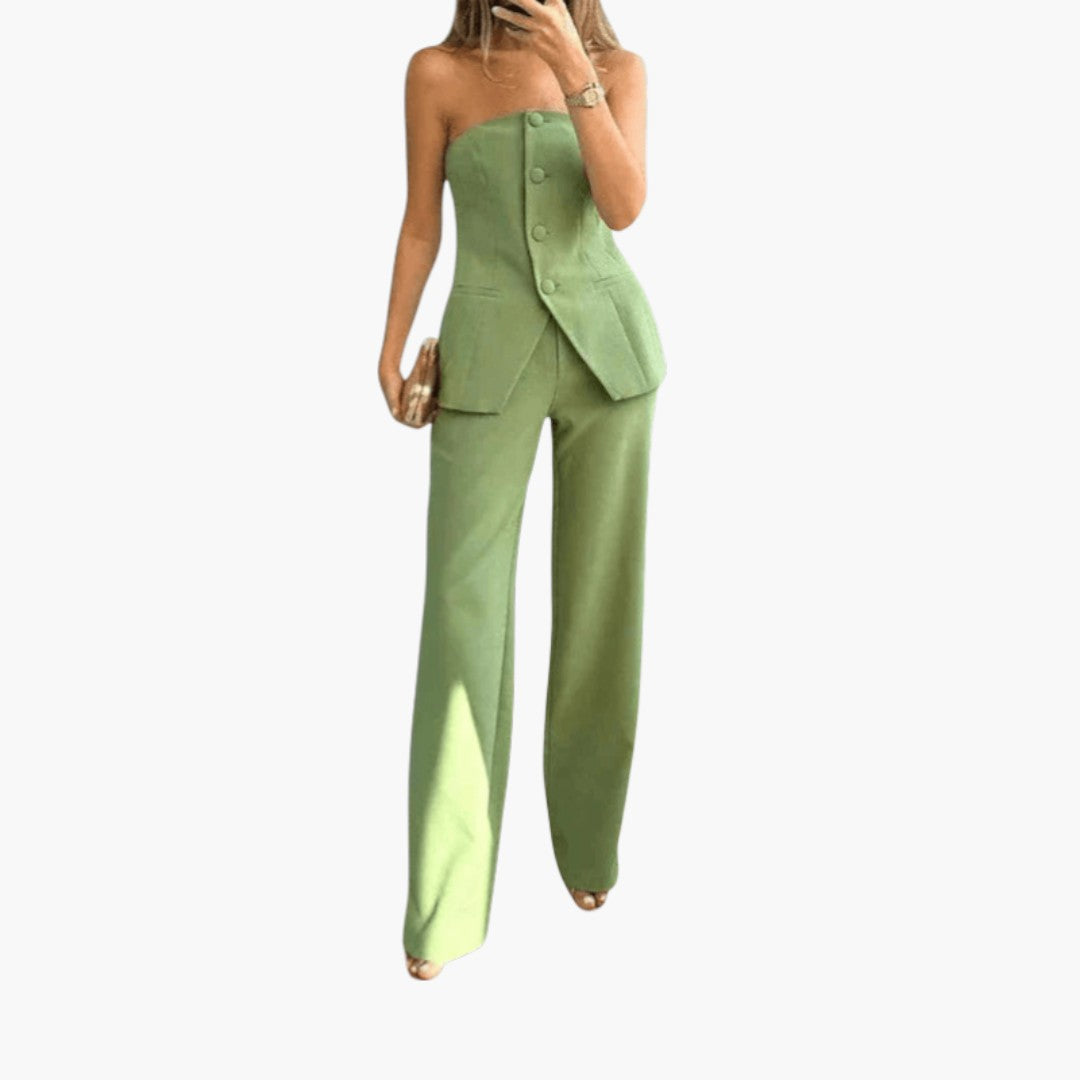 Pippa | Structured Button Front Strapless Off Shoulder Top