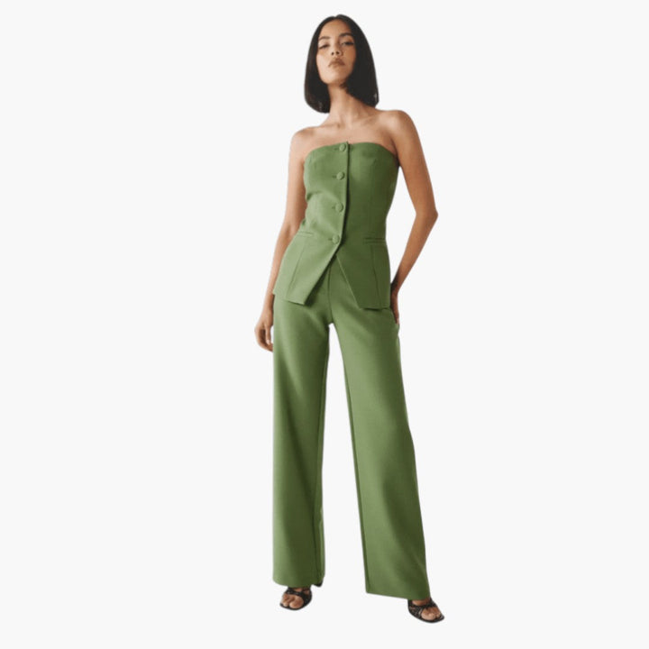 Pippa | Structured Button Front Strapless Off Shoulder Top
