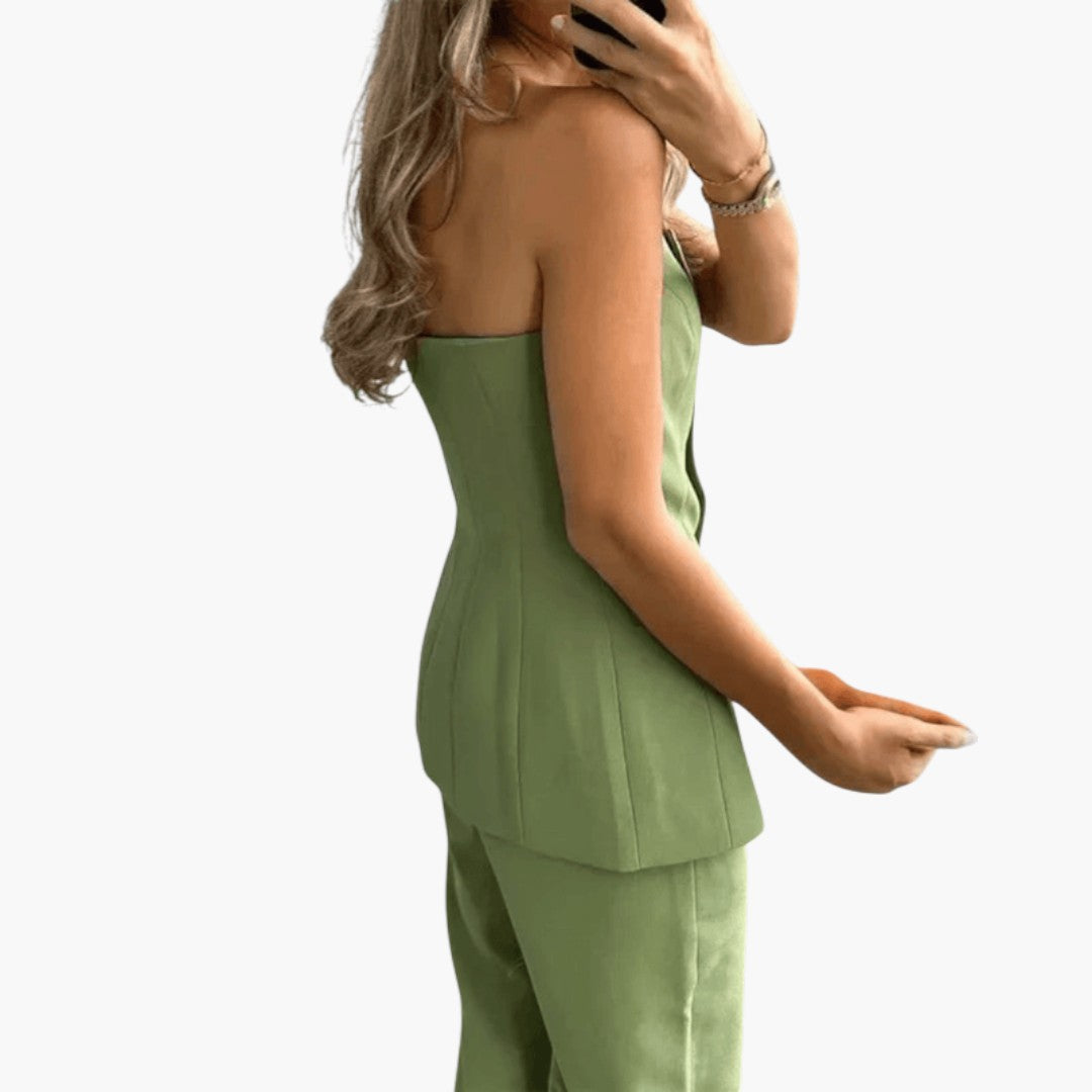 Pippa | Structured Button Front Strapless Off Shoulder Top