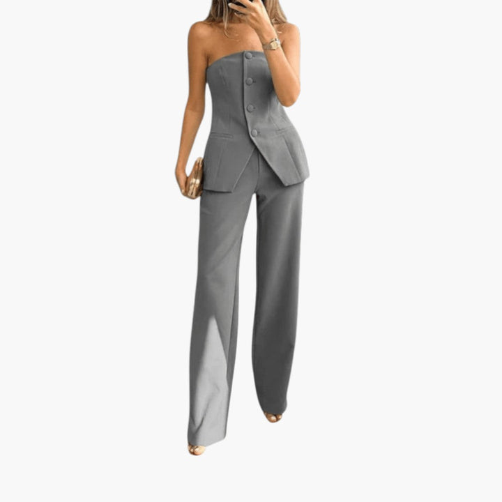 Pippa | Structured Button Front Strapless Off Shoulder Top