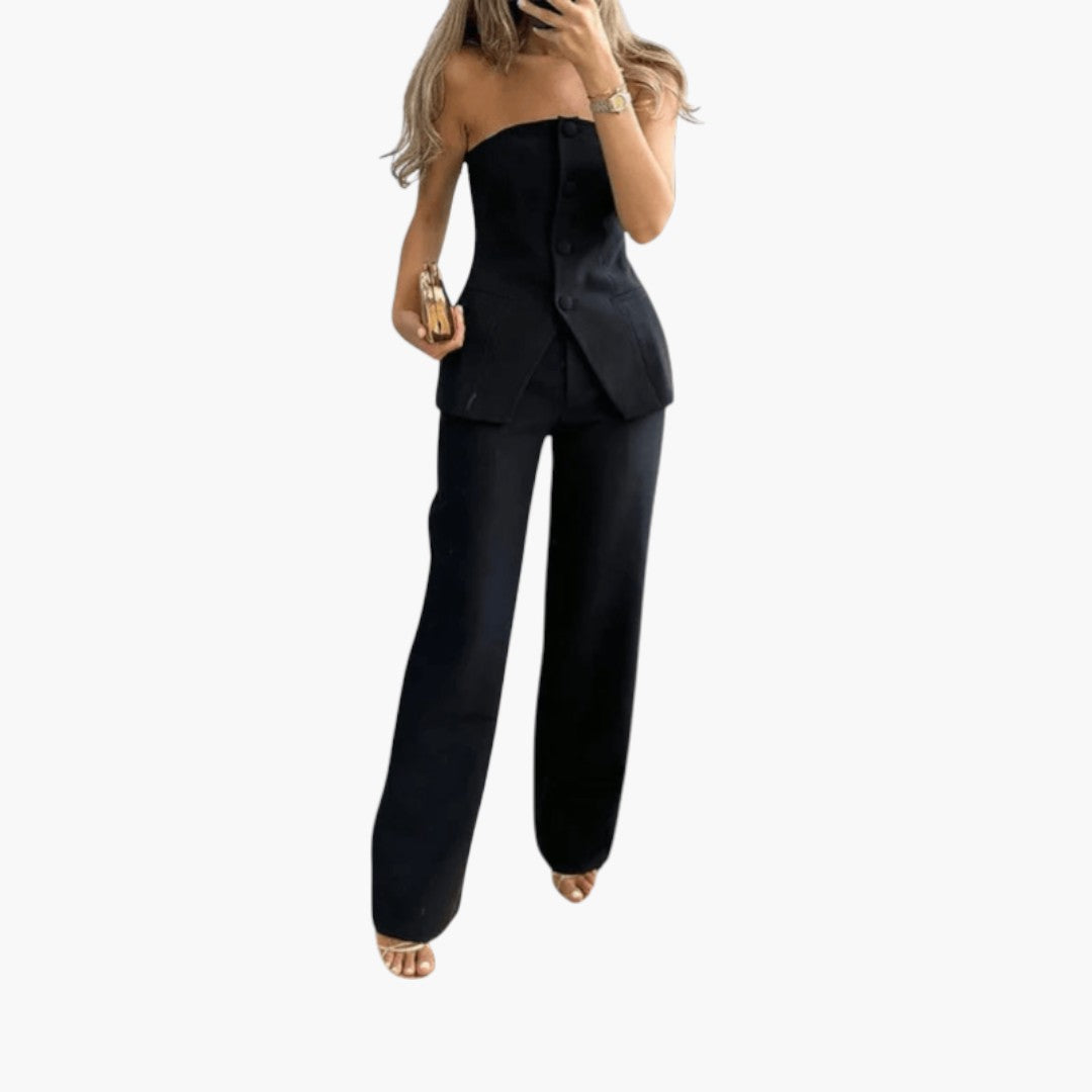 Pippa | Structured Button Front Strapless Off Shoulder Top