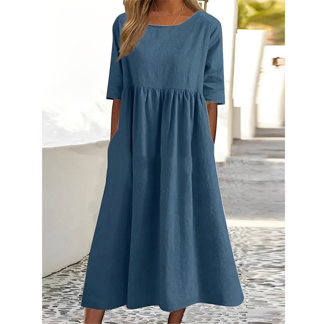 Capri | Gathered Waist Linen Summer Dress with Pockets