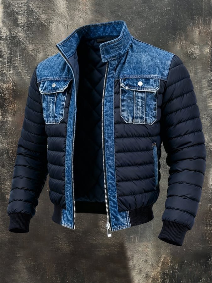 Dorian | Men's Puffer Jacket with Denim Panel Trims