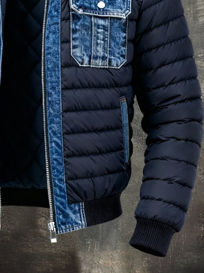 Dorian | Men's Puffer Jacket with Denim Panel Trims
