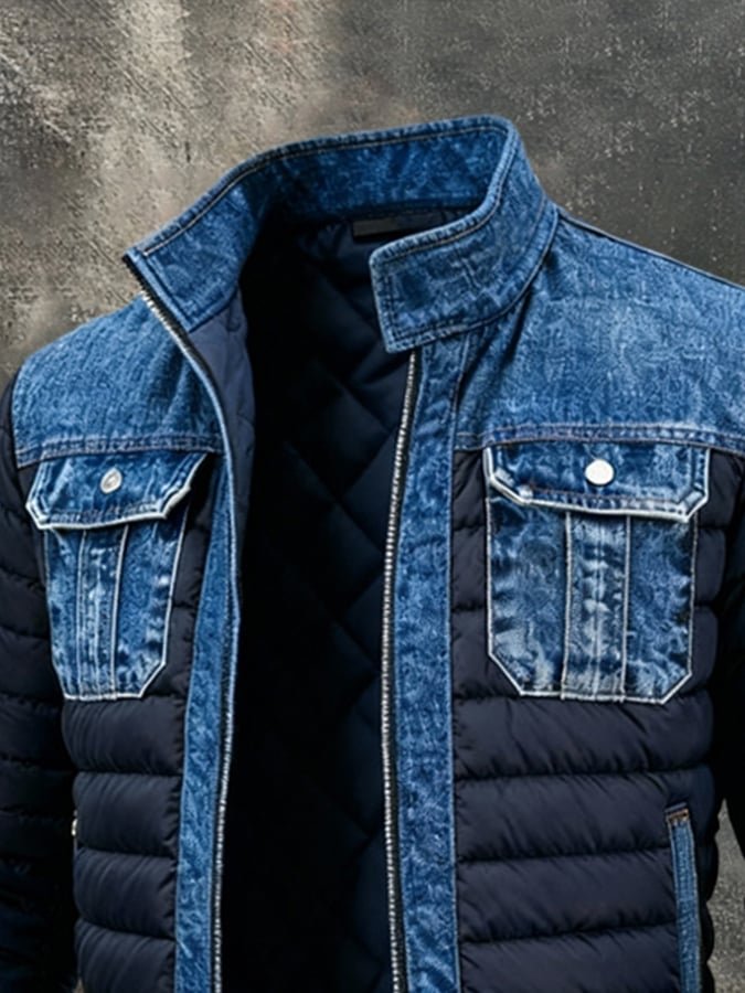 Dorian | Men's Puffer Jacket with Denim Panel Trims