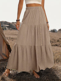 Faye | Tiered Button Front Crinkle Boho Maxi Skirt