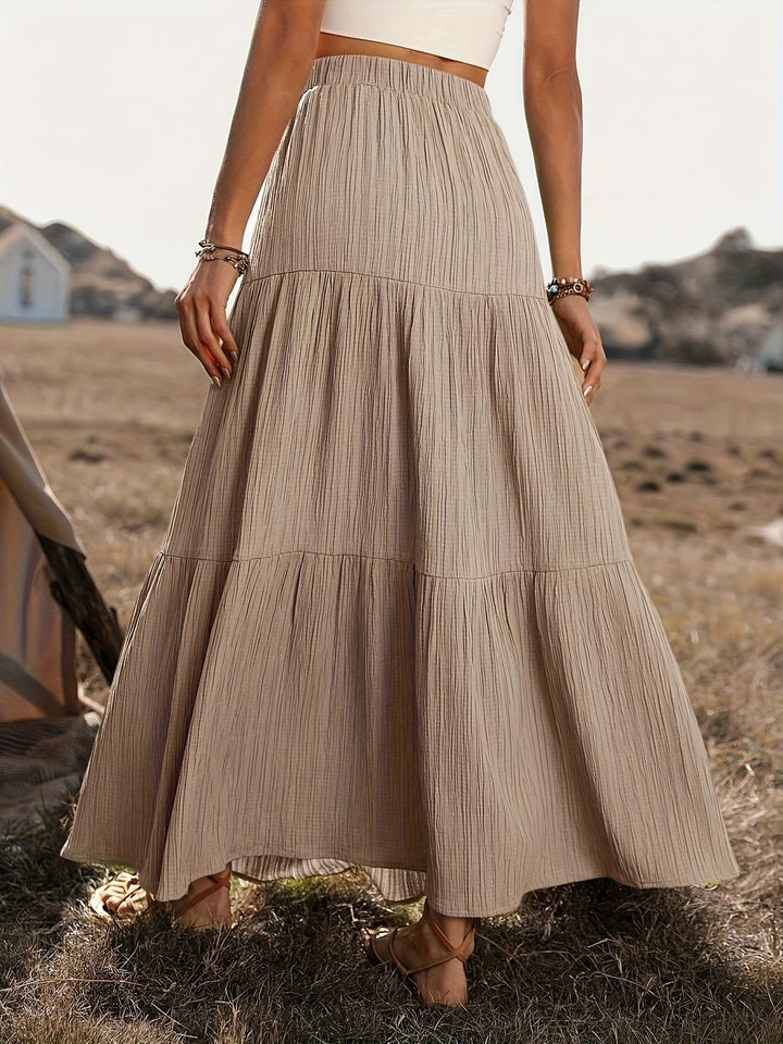Faye | Tiered Button Front Crinkle Boho Maxi Skirt