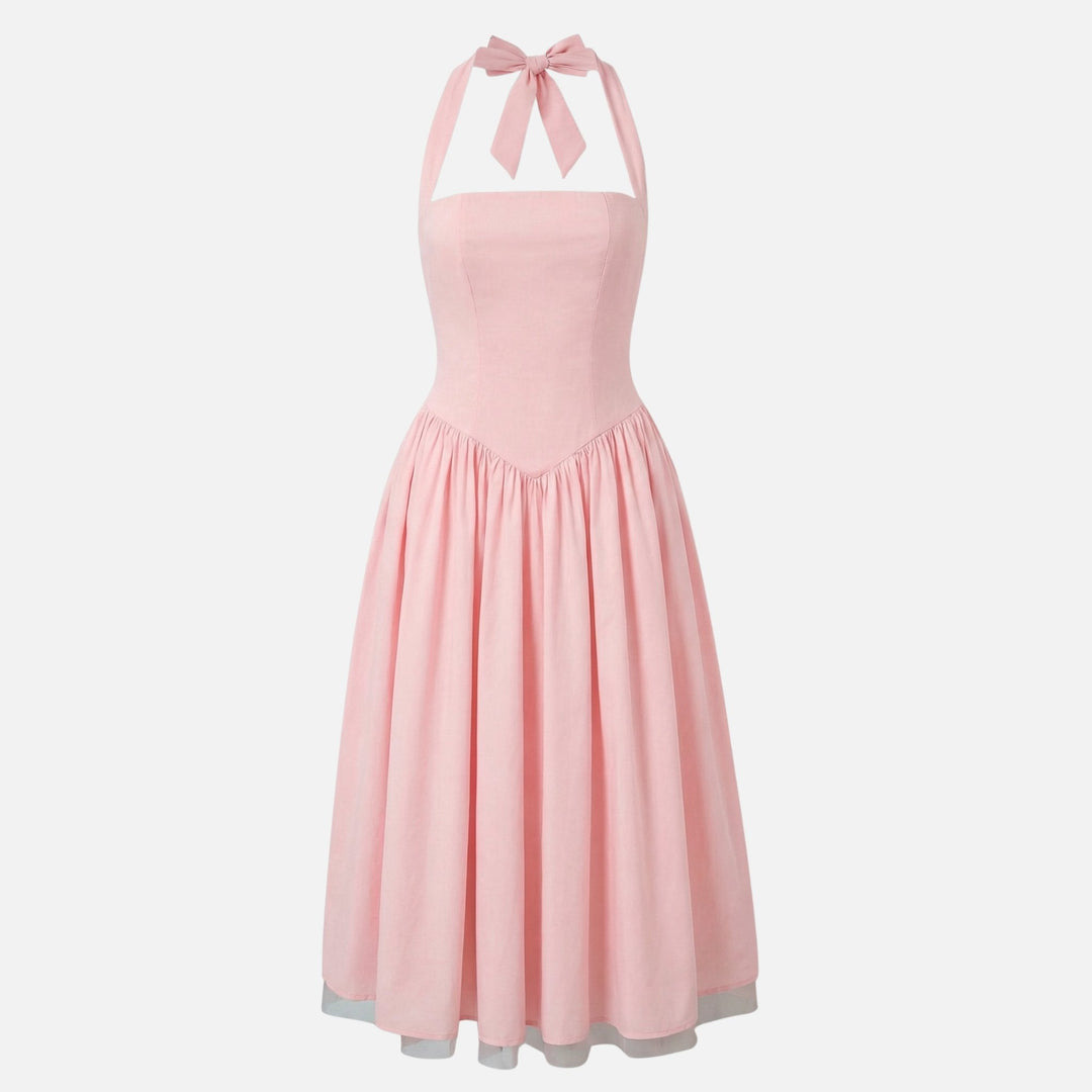 Scarlett | Halter Neck Dress with Full Tulle-Hem Midi Skirt