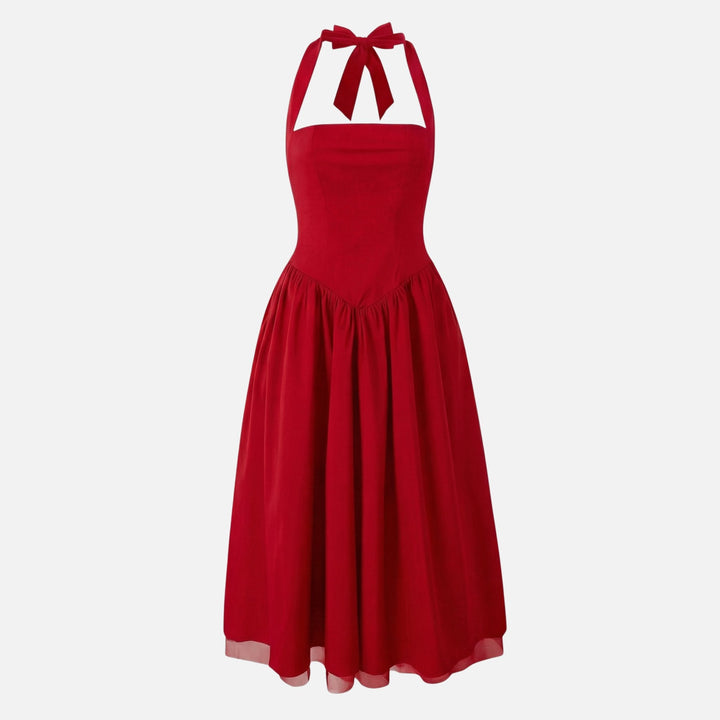 Scarlett | Halter Neck Dress with Full Tulle-Hem Midi Skirt