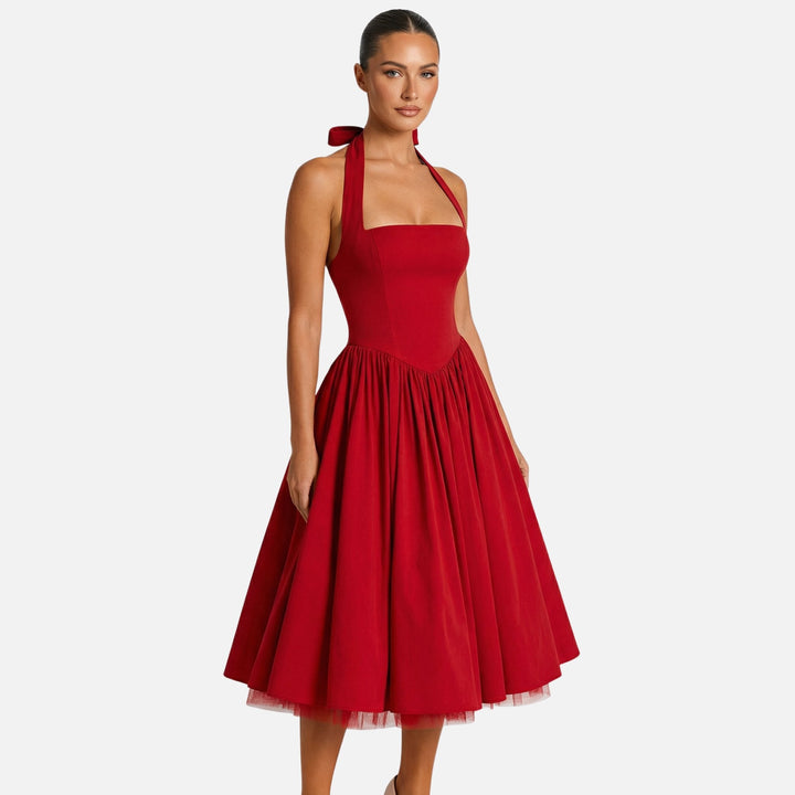 Scarlett | Halter Neck Dress with Full Tulle-Hem Midi Skirt