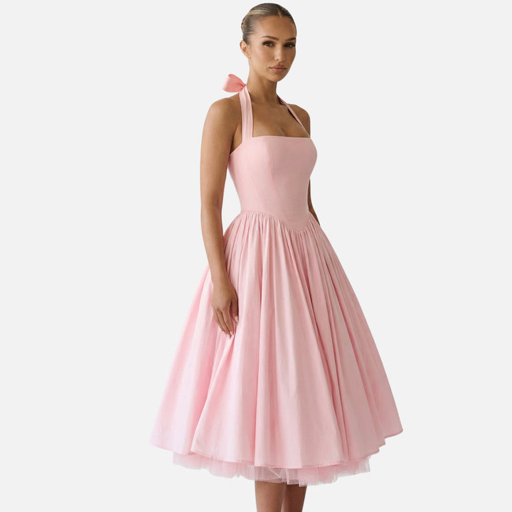 Scarlett | Halter Neck Dress with Full Tulle-Hem Midi Skirt