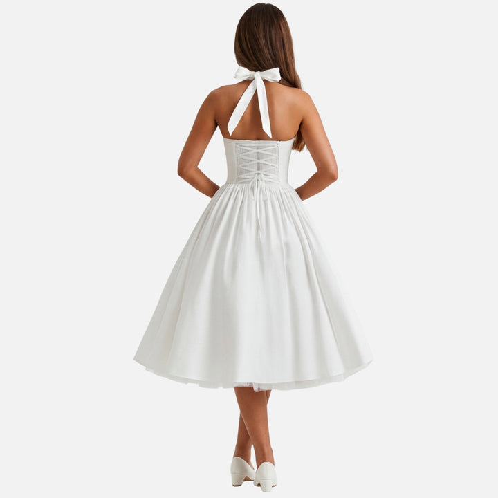 Scarlett | Halter Neck Dress with Full Tulle-Hem Midi Skirt