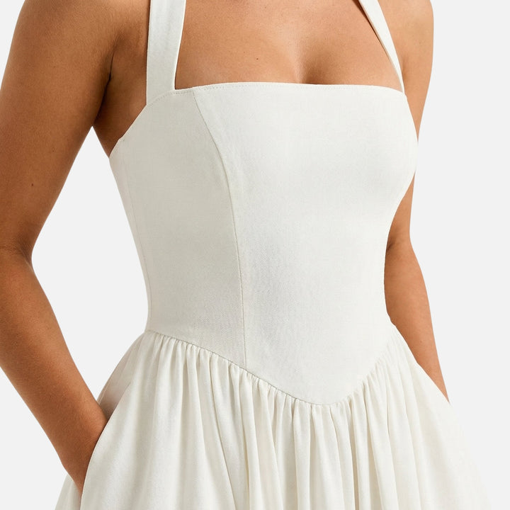 Scarlett | Halter Neck Dress with Full Tulle-Hem Midi Skirt