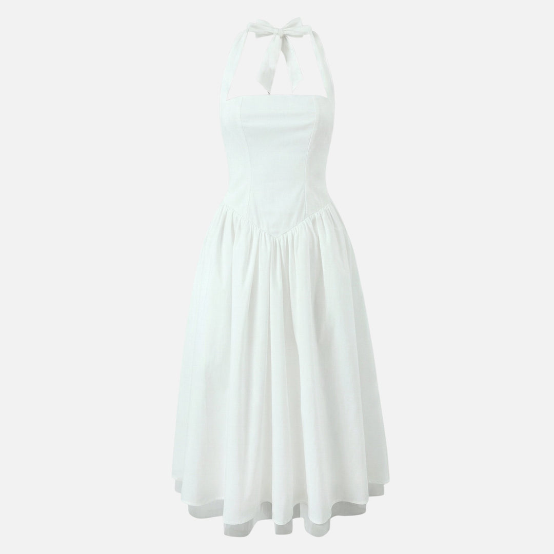 Scarlett | Halter Neck Dress with Full Tulle-Hem Midi Skirt