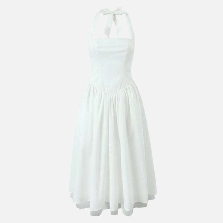 Scarlett | Halter Neck Dress with Full Tulle-Hem Midi Skirt