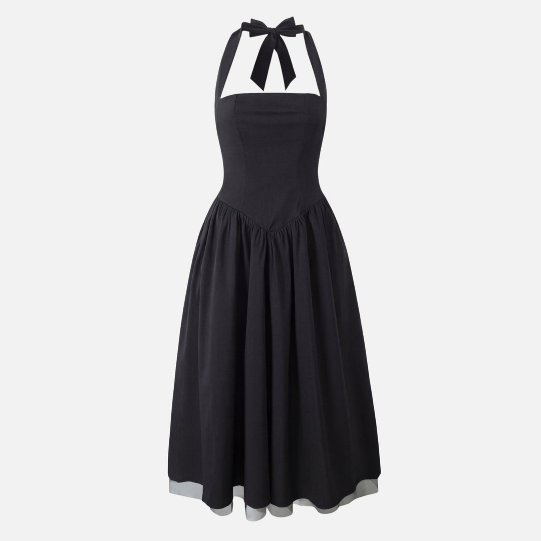Scarlett | Halter Neck Dress with Full Tulle-Hem Midi Skirt