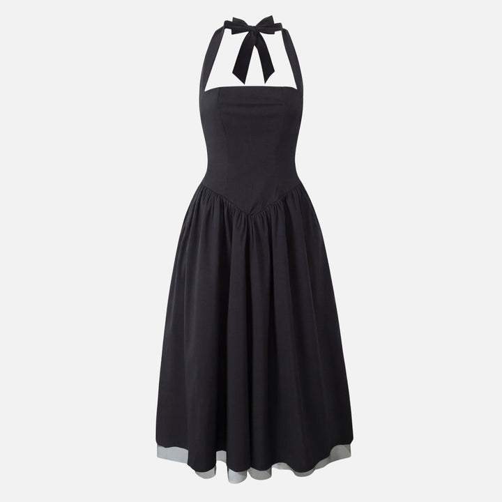 Scarlett | Halter Neck Dress with Full Tulle-Hem Midi Skirt