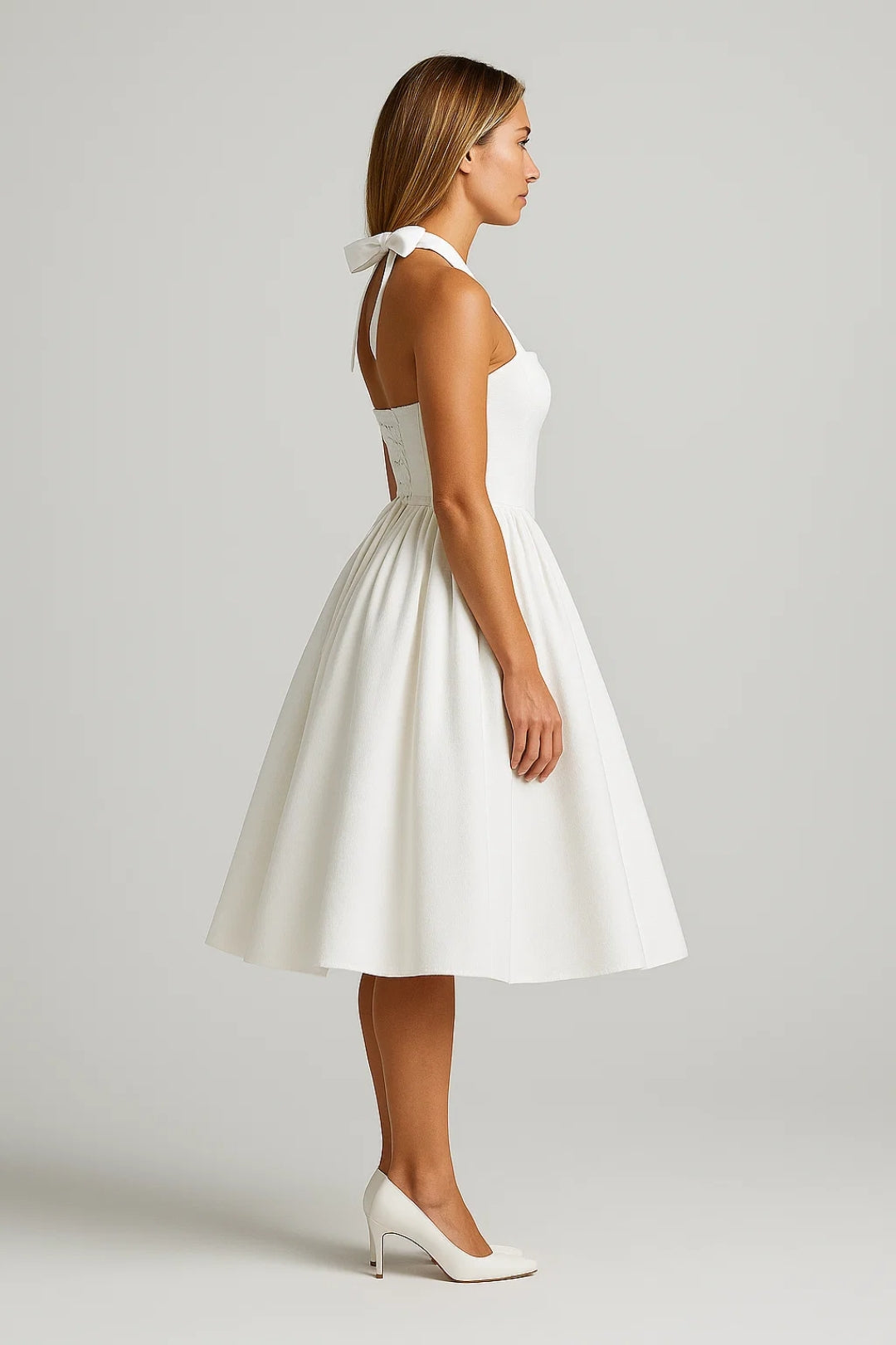 Scarlett | Halter Neck Dress with Full Tulle-Hem Midi Skirt