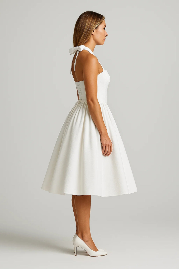 Scarlett | Halter Neck Dress with Full Tulle-Hem Midi Skirt