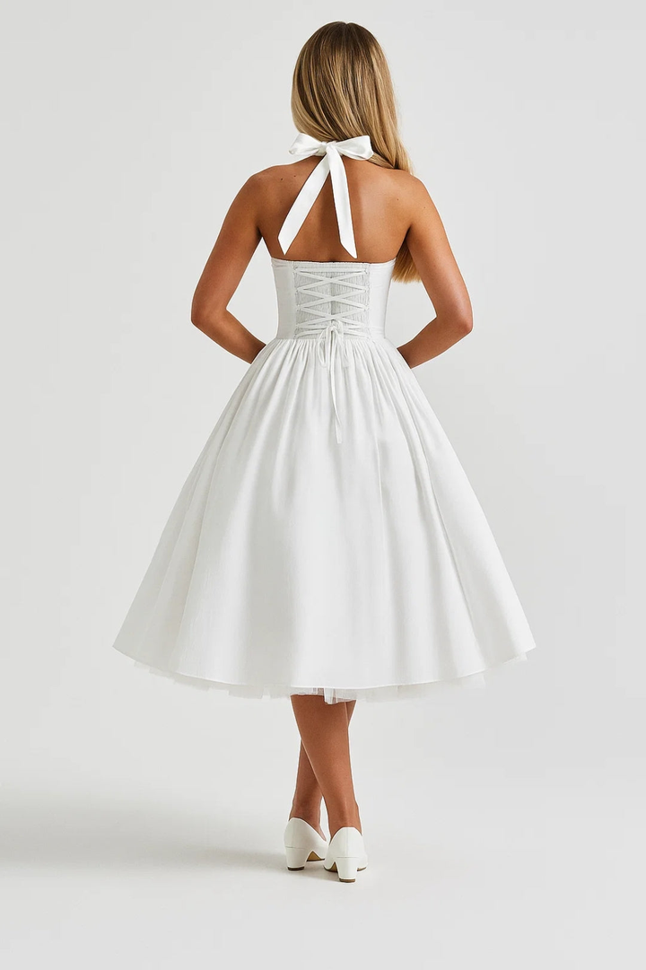 Scarlett | Halter Neck Dress with Full Tulle-Hem Midi Skirt