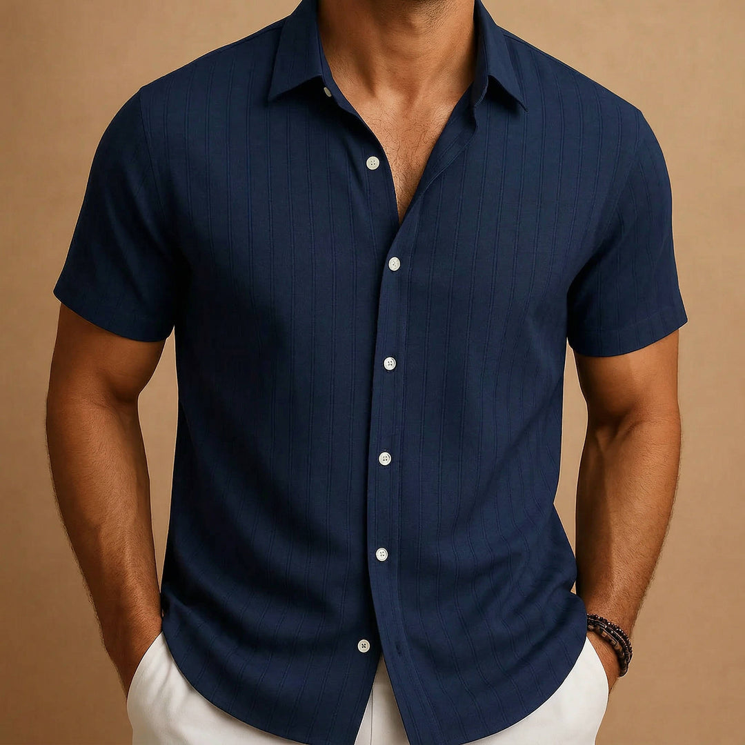 Ethan | Textured Stripe Short Sleeve Mens Smart Casual Shirt