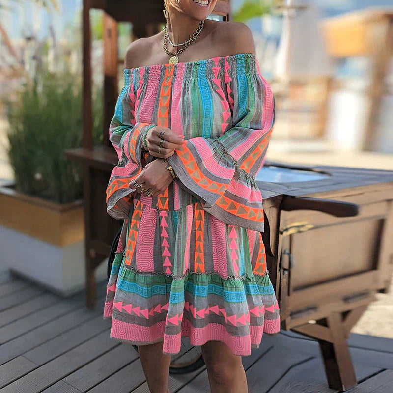 Zara | One Shoulder Dress with Tiered Boho Midi Skirt