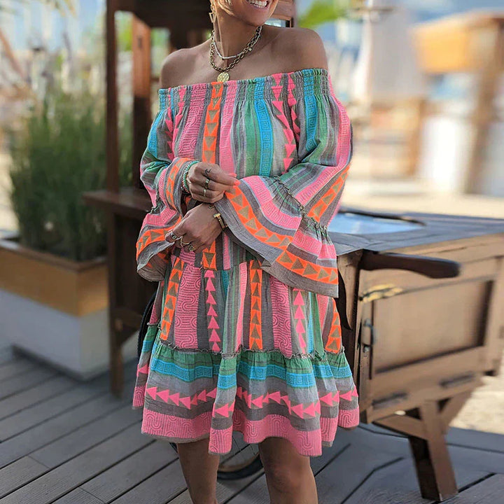 Zara | One Shoulder Dress with Tiered Boho Midi Skirt