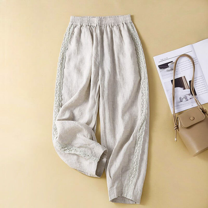 Laceline | Lace-Trim Side Panel Women's Linen Pants
