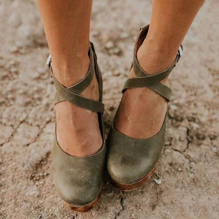 Solstice | Cross Strap Mary Jane Clog Platform Heels