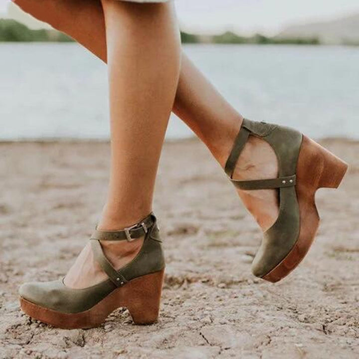 Clodagh | Cross-Strap Leather Clog Platform Wedges