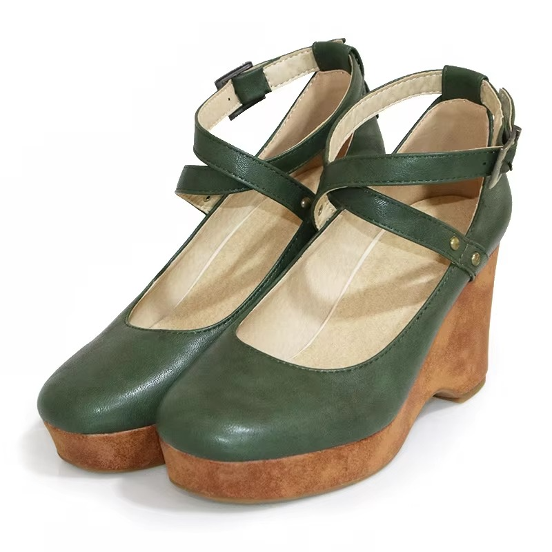 Bordeaux | Cross Strap Chunky Wood Platform Block Heels