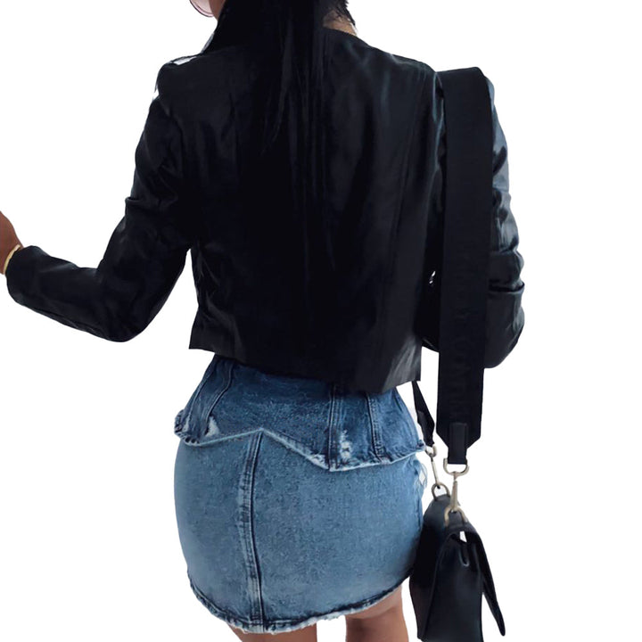 Pernille | Cropped Collarless Puff Shoulder Women's Leather Jackets