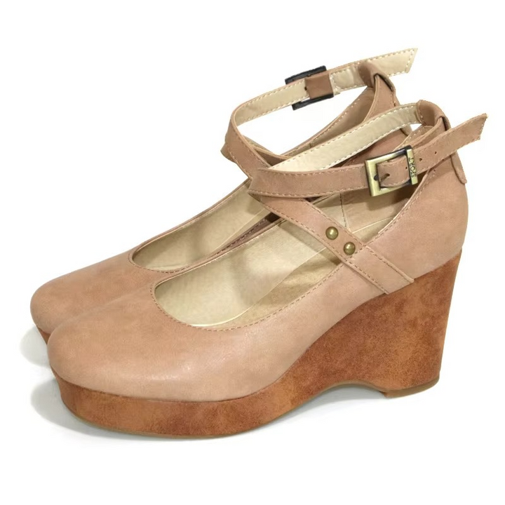 Bordeaux | Cross Strap Chunky Wood Platform Block Heels