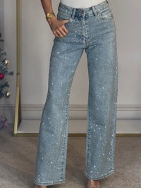 Nova | Women's Jeans Mid Rise Diamanté Straight Leg