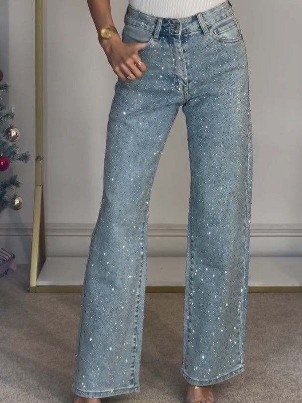 Nova | Women's Jeans Mid Rise Diamanté Straight Leg