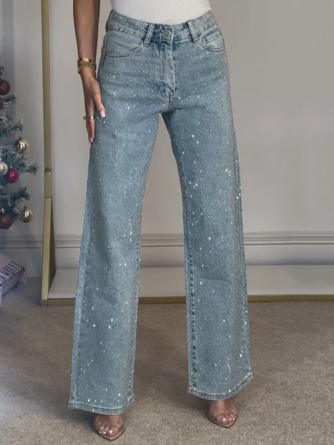 Nova | Women's Jeans Mid Rise Diamanté Straight Leg