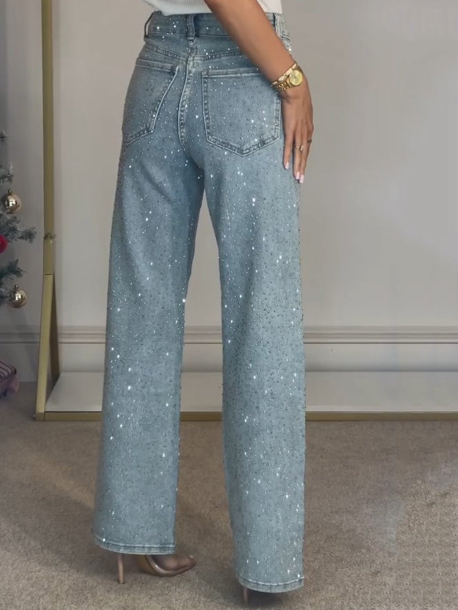 Nova | Women's Jeans Mid Rise Diamanté Straight Leg