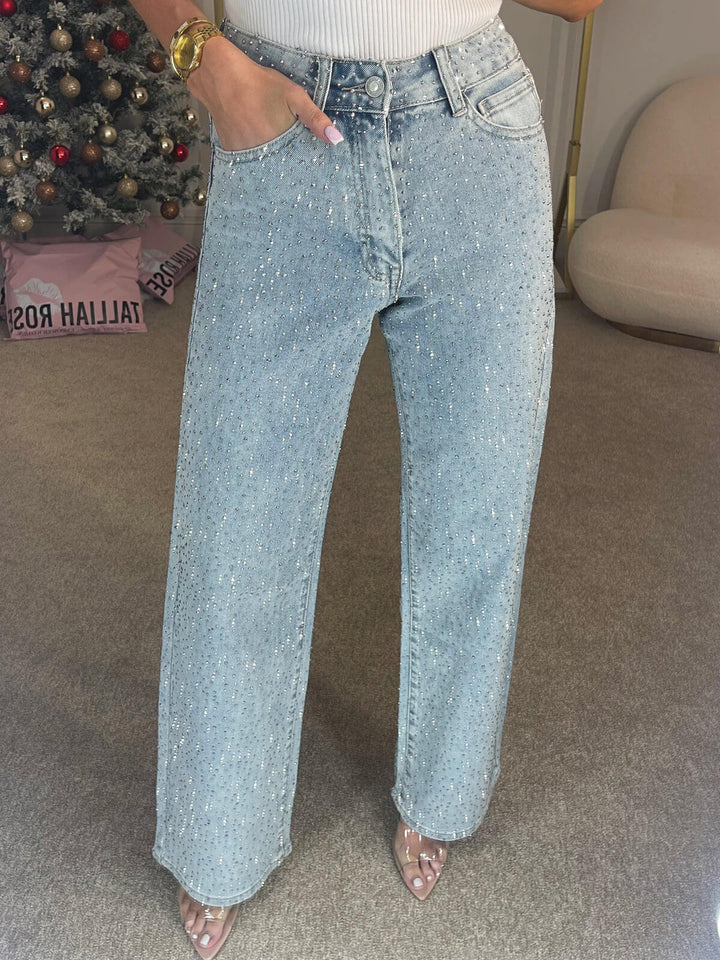 Nova | Women's Jeans Mid Rise Diamanté Straight Leg