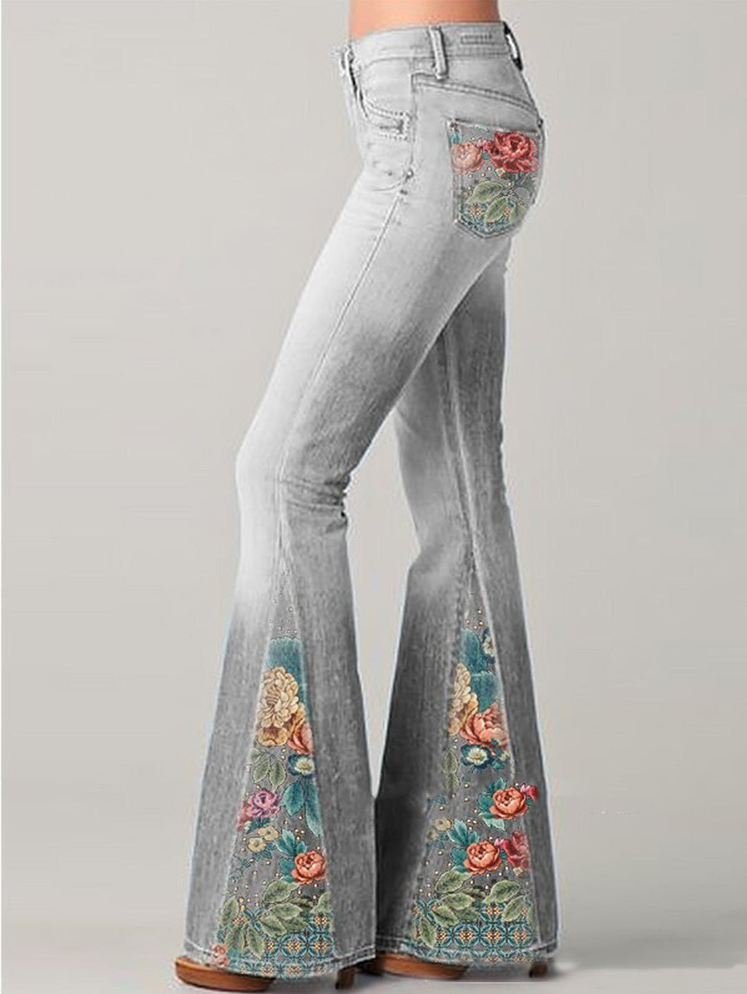 Sienna | Women's Jeans High Waist Floral Embroidered Flare