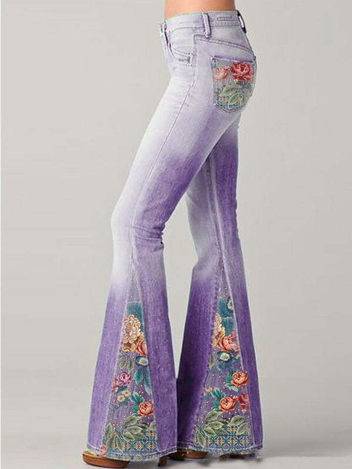 Sienna | Women's Jeans High Waist Floral Embroidered Flare