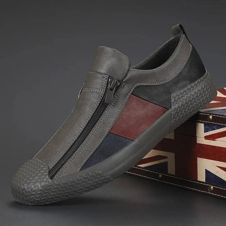 Jaxon | Colour-Block Zip-Front Leather Men's Sneakers with Cap Toe