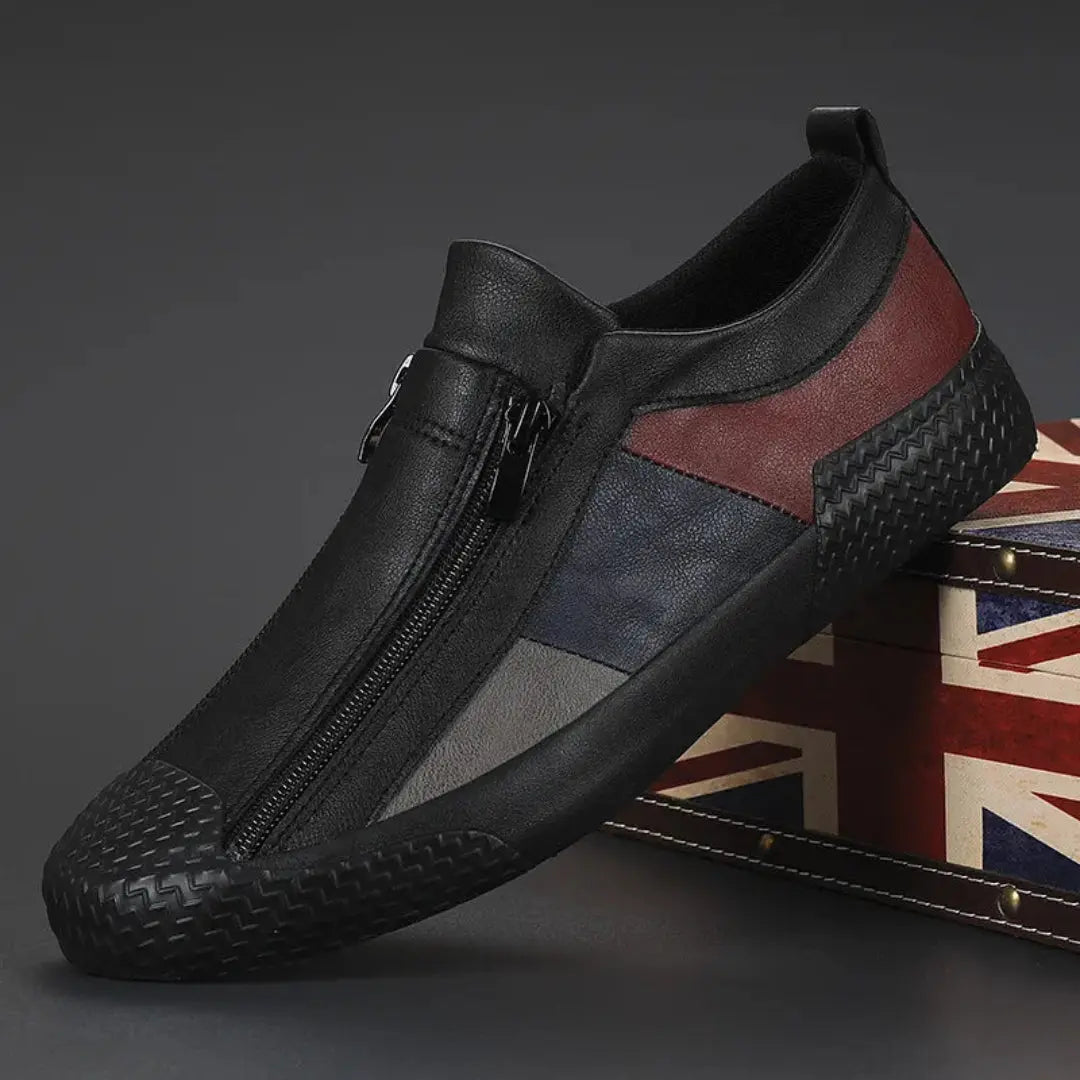Jaxon | Colour-Block Zip-Front Leather Men's Sneakers with Cap Toe
