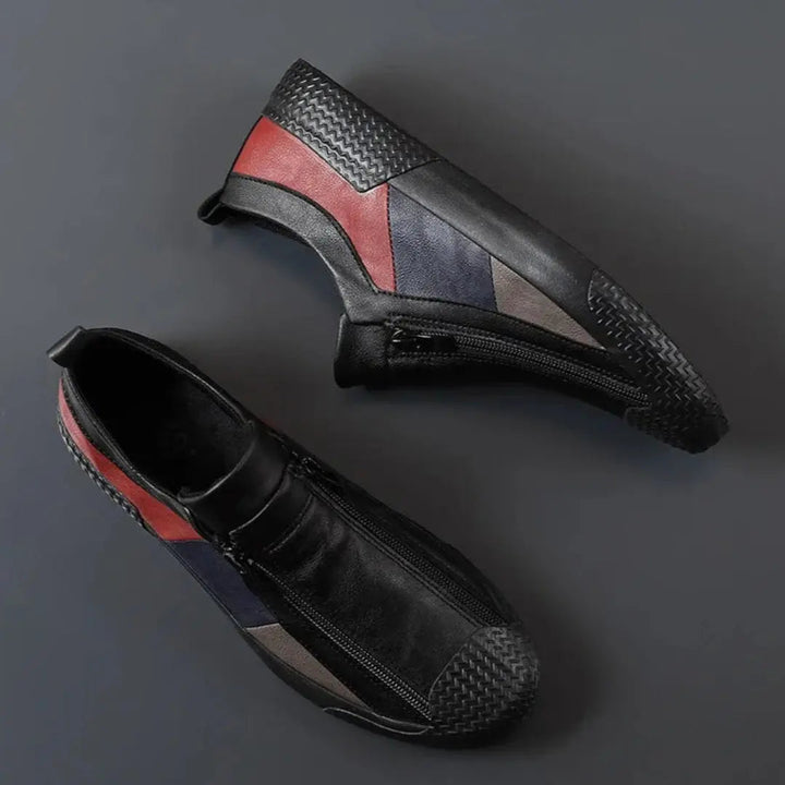 Jaxon | Colour-Block Zip-Front Leather Men's Sneakers with Cap Toe