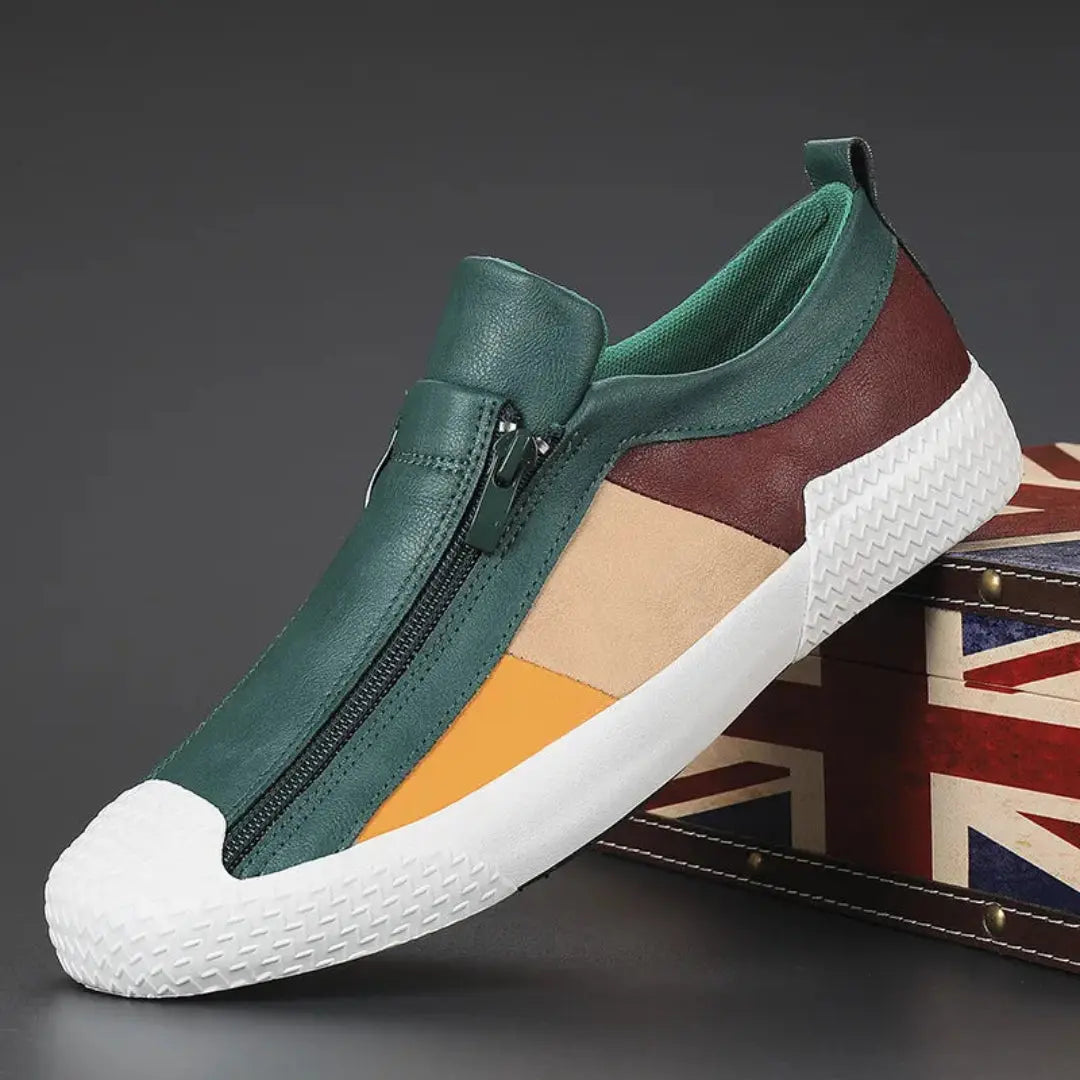 Jaxon | Colour-Block Zip-Front Leather Men's Sneakers with Cap Toe