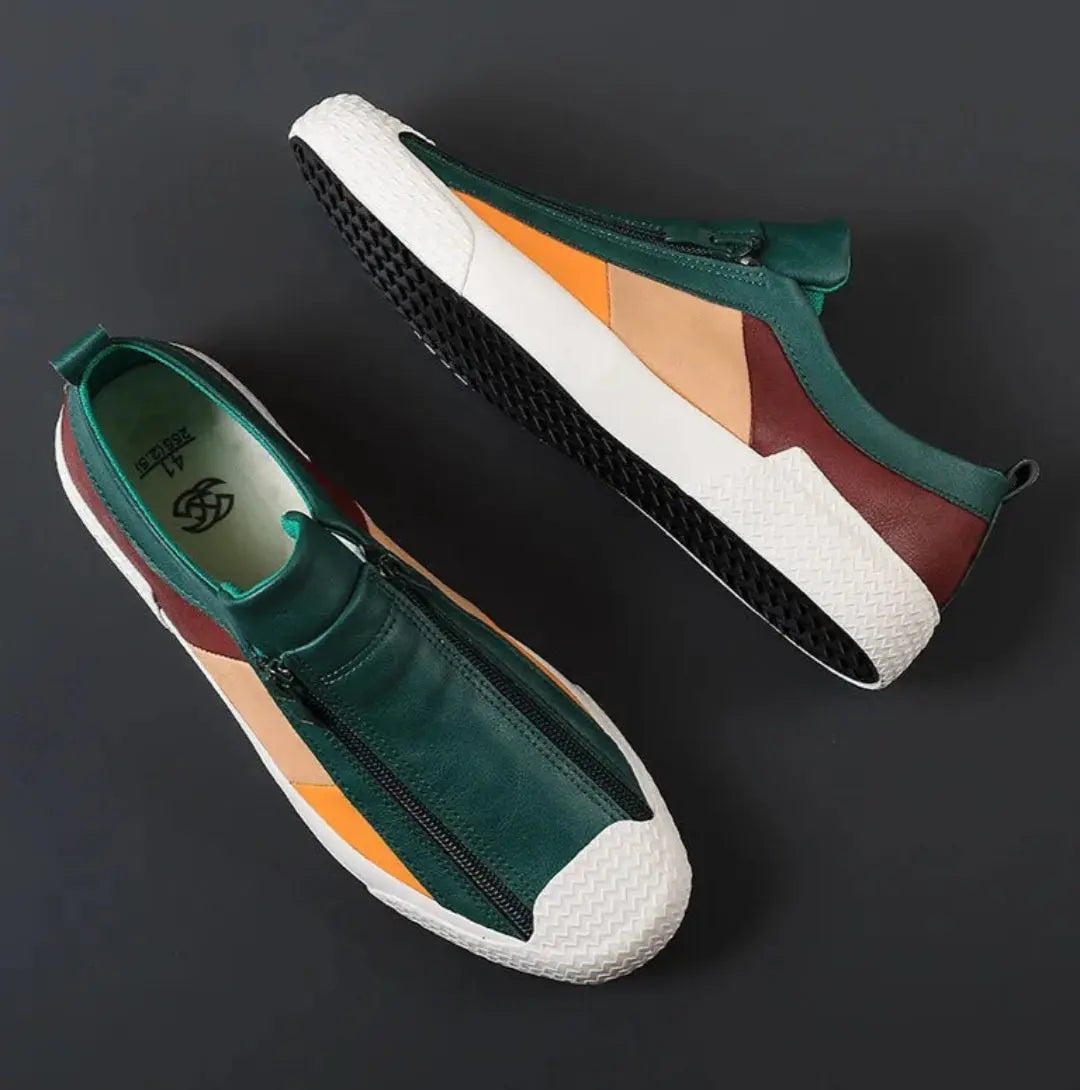 Jaxon | Colour-Block Zip-Front Leather Men's Sneakers with Cap Toe